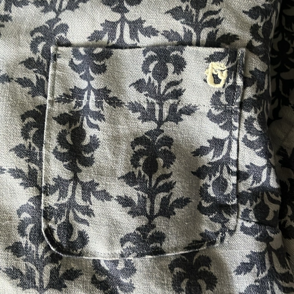 Spartina 449 Callie Linen Bellinger Thistle Denim Blue Floral Button Down Size L - Picture 7 of 11
